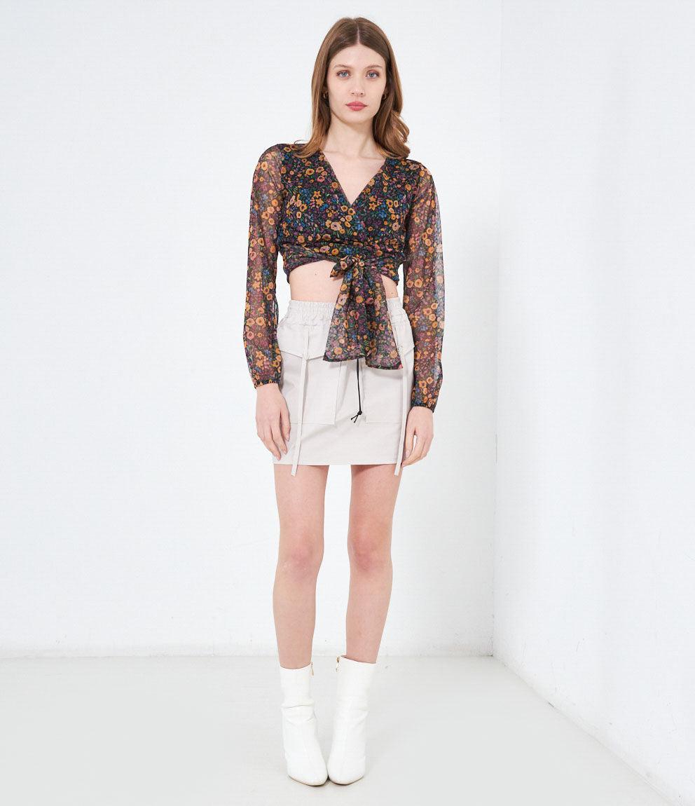 Mini skirt with drawstring